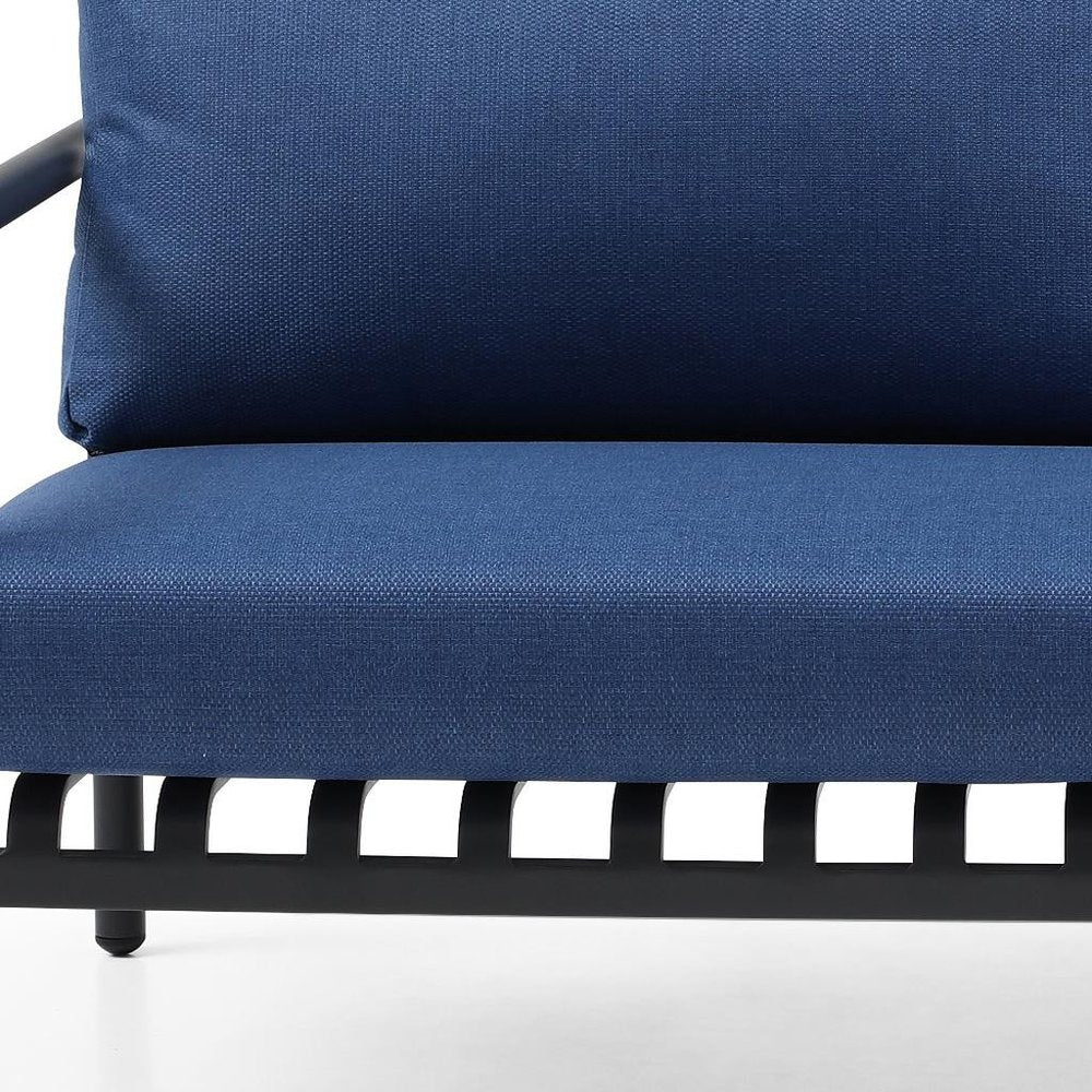 4-Piece Dark Gray and Blue Metal Upholstered Cushions Outdoor Patio Conversation Set with Table