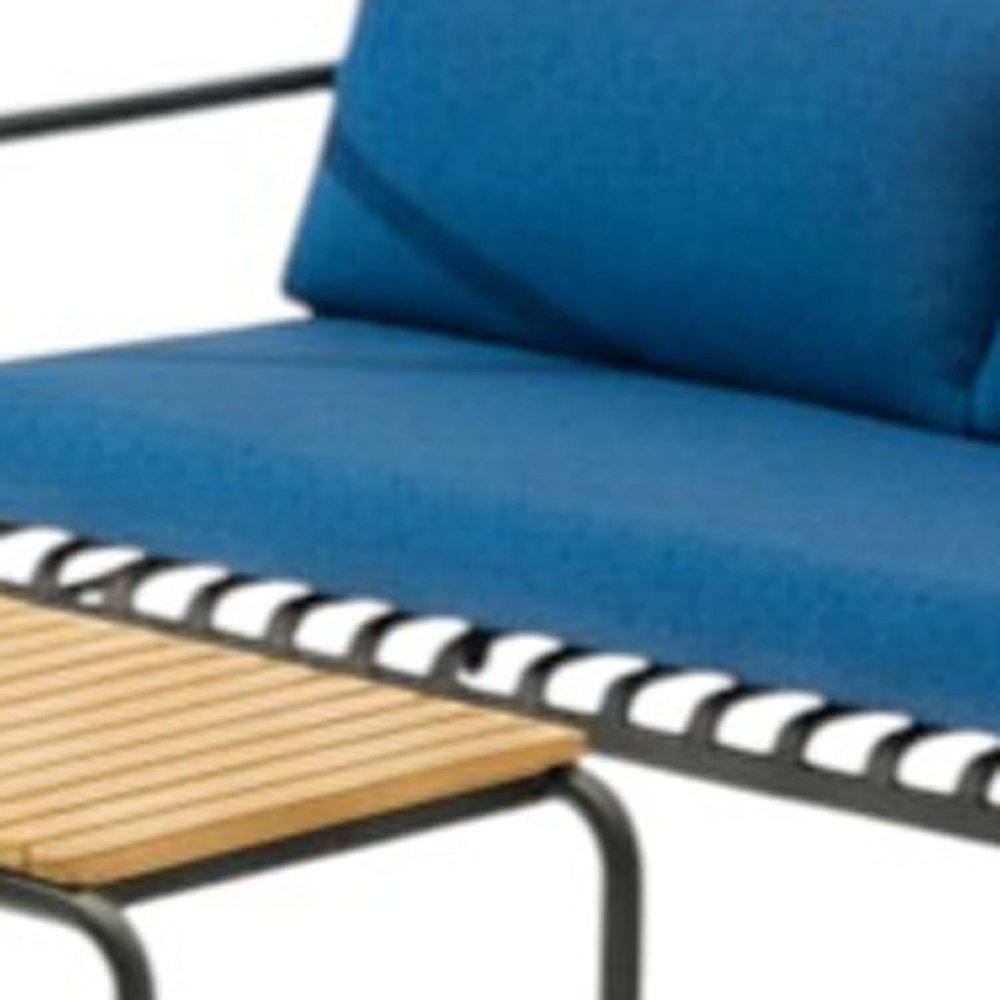 4-Piece Dark Gray and Blue Metal Upholstered Cushions Outdoor Patio Conversation Set with Table
