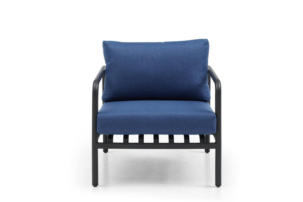 4-Piece Dark Gray and Blue Metal Upholstered Cushions Outdoor Patio Conversation Set with Table