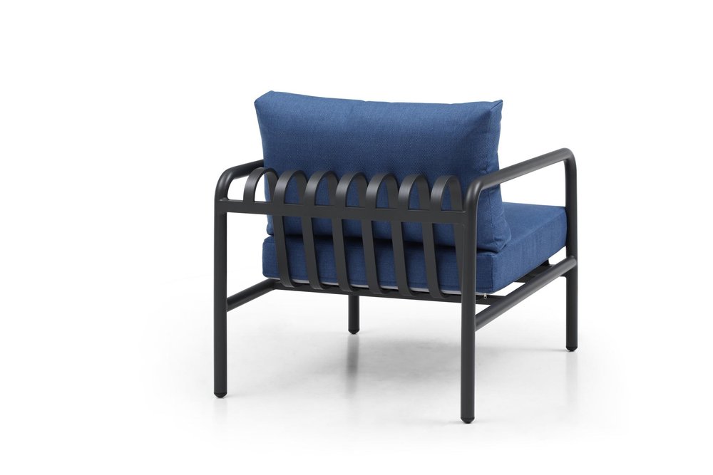 4-Piece Dark Gray and Blue Metal Upholstered Cushions Outdoor Patio Conversation Set with Table