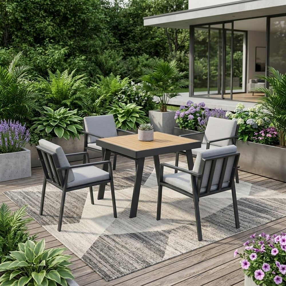 Outdoor Patio 5-Piece Brown Square Metal Dining Set with 4 Chairs