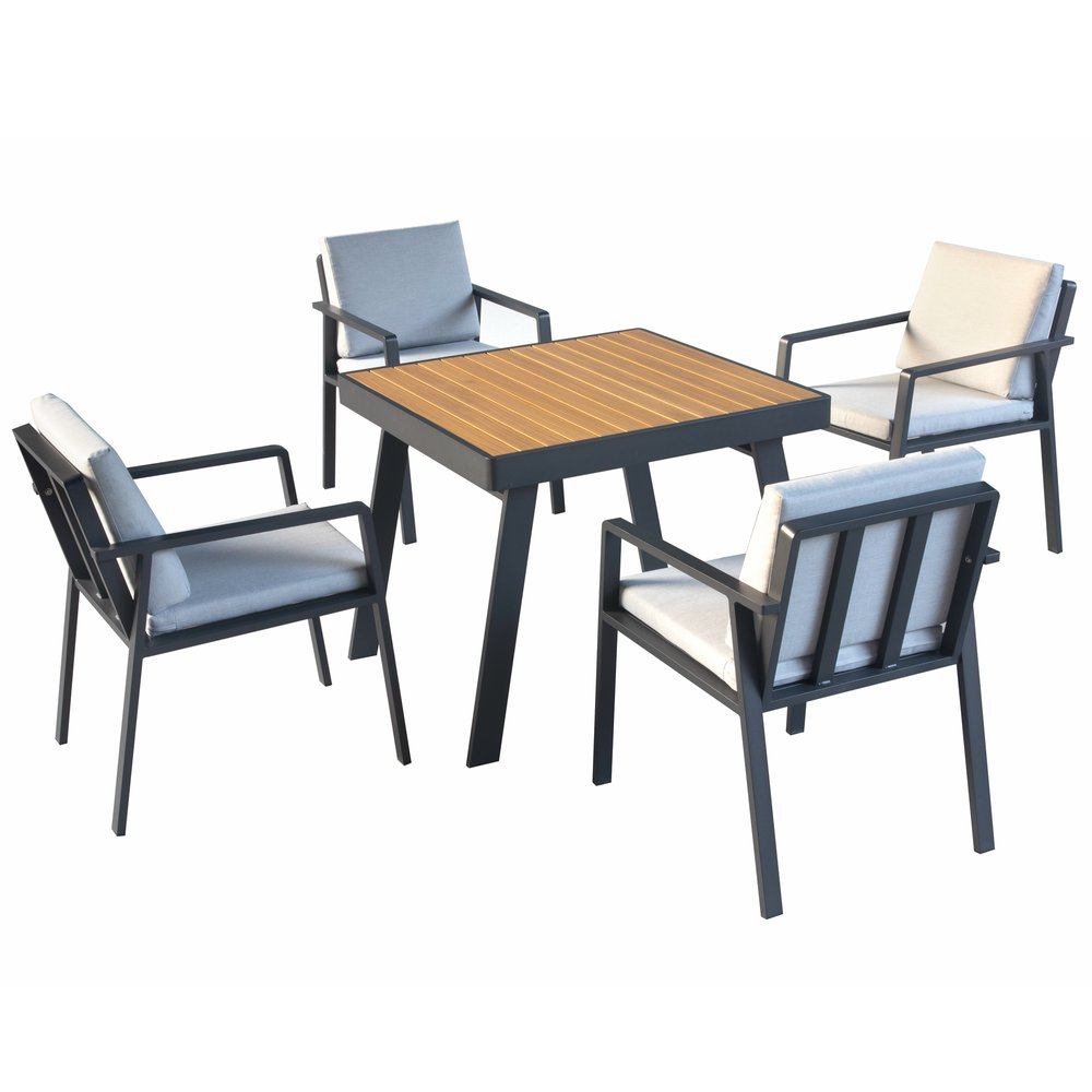 Outdoor Patio 5-Piece Brown Square Metal Dining Set with 4 Chairs