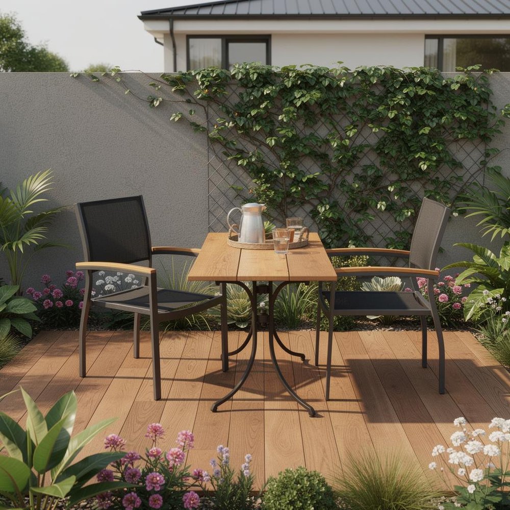 Outdoor Patio 9-Piece Brown and Black Solid Wood Dining Set with 8 Chairs