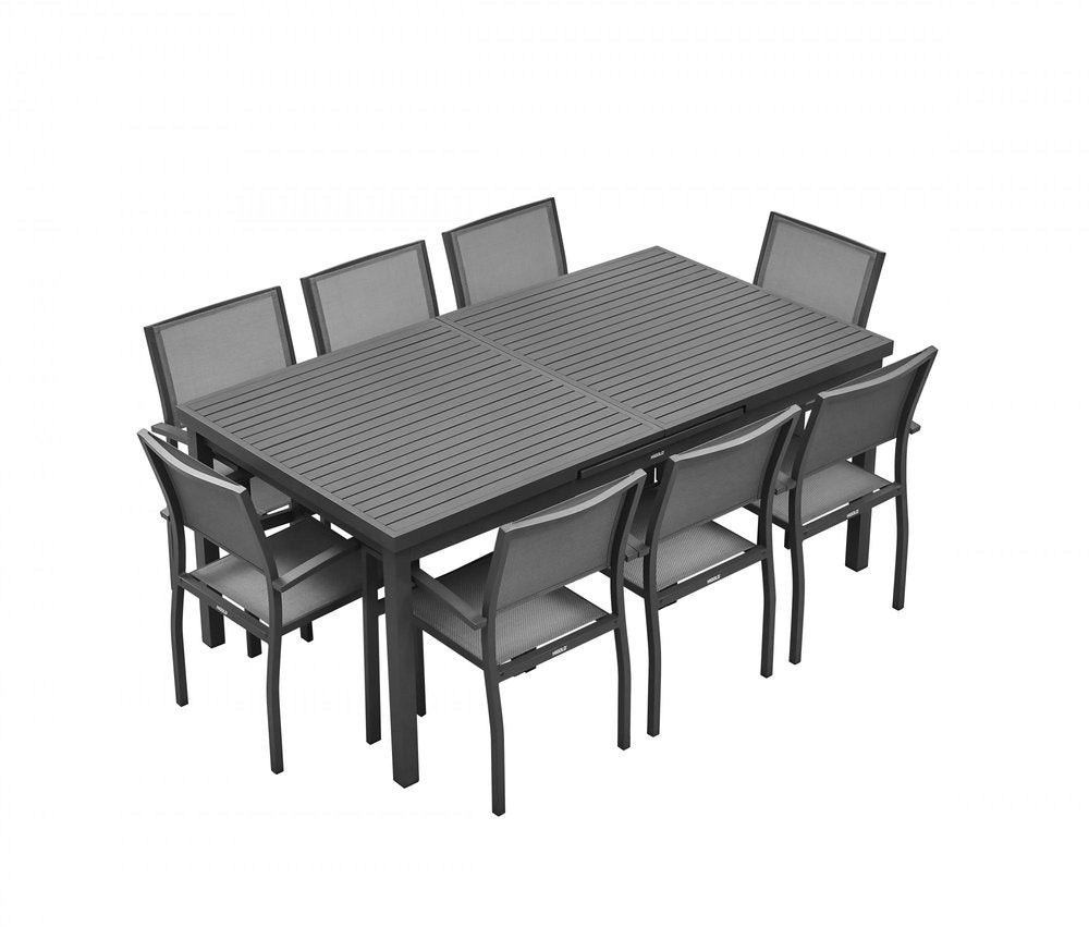 Outdoor Patio 9-Piece Black Metal Dining Set with 8 Chairs