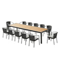 Outdoor Patio 13-Piece Natural and Black Solid Wood Dining Set with 12 Chairs