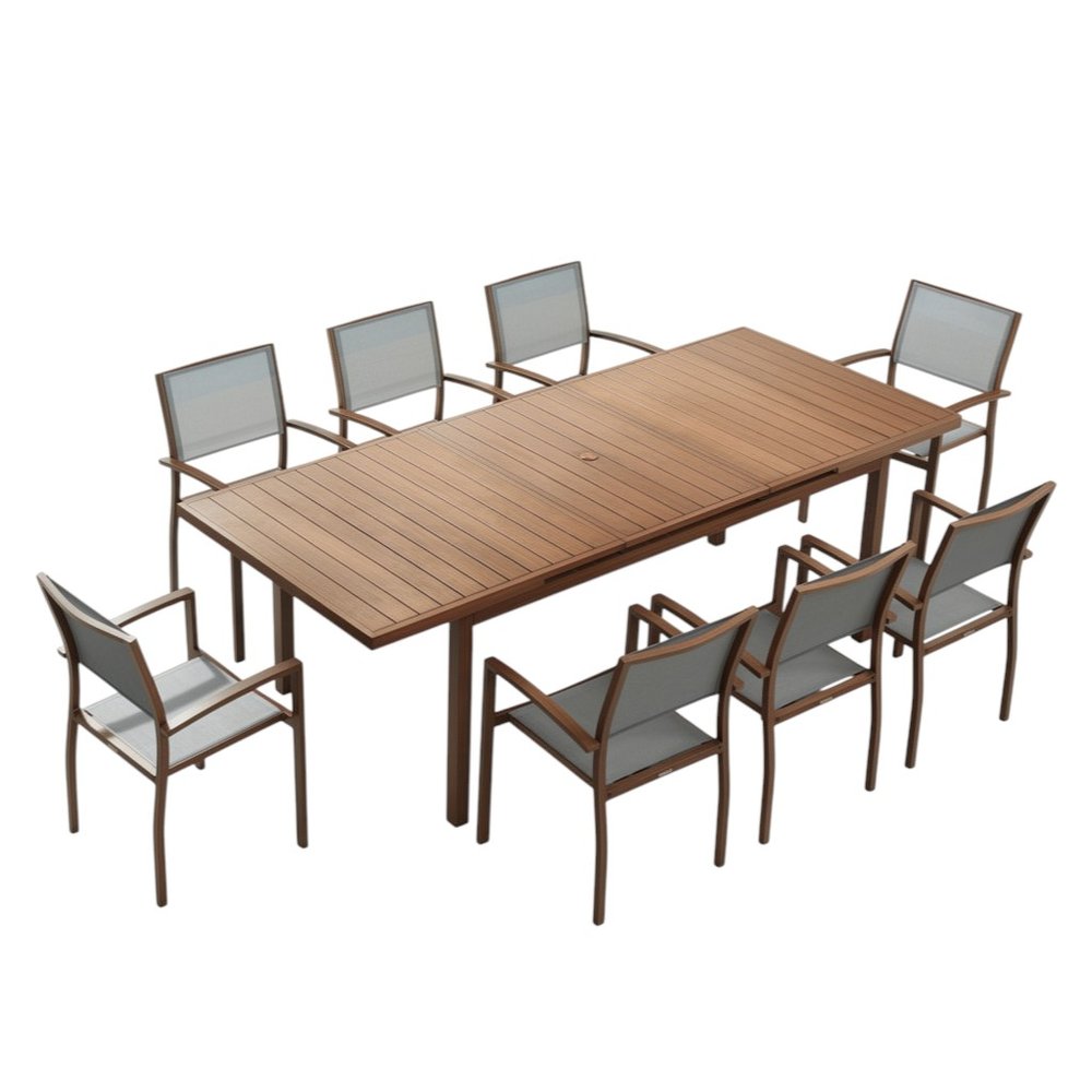 Outdoor Patio 9-Piece Brown Metal Dining Set with 8 Chairs