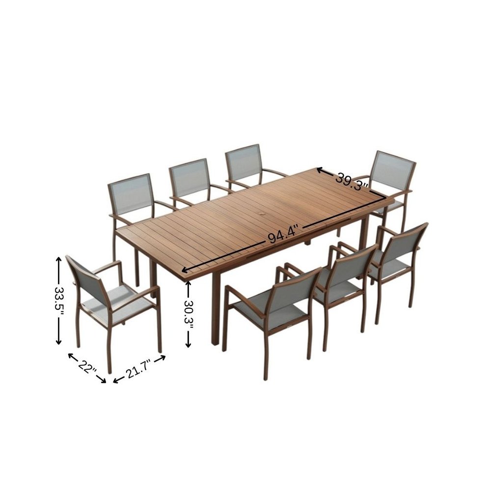 Outdoor Patio 9-Piece Brown Metal Dining Set with 8 Chairs