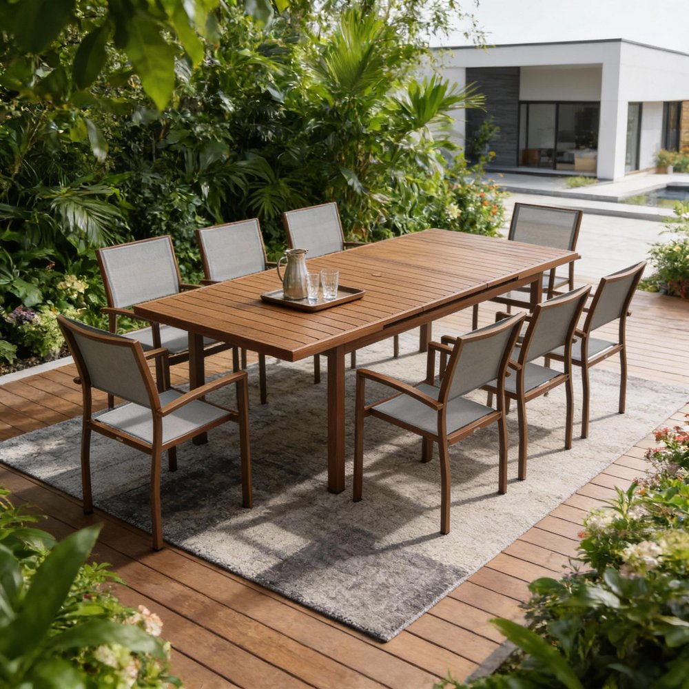 Outdoor Patio 9-Piece Brown Metal Dining Set with 8 Chairs