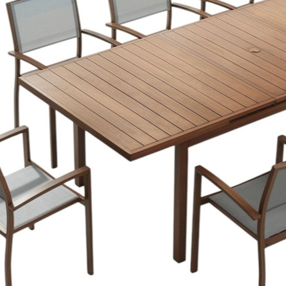 Outdoor Patio 9-Piece Brown Metal Dining Set with 8 Chairs