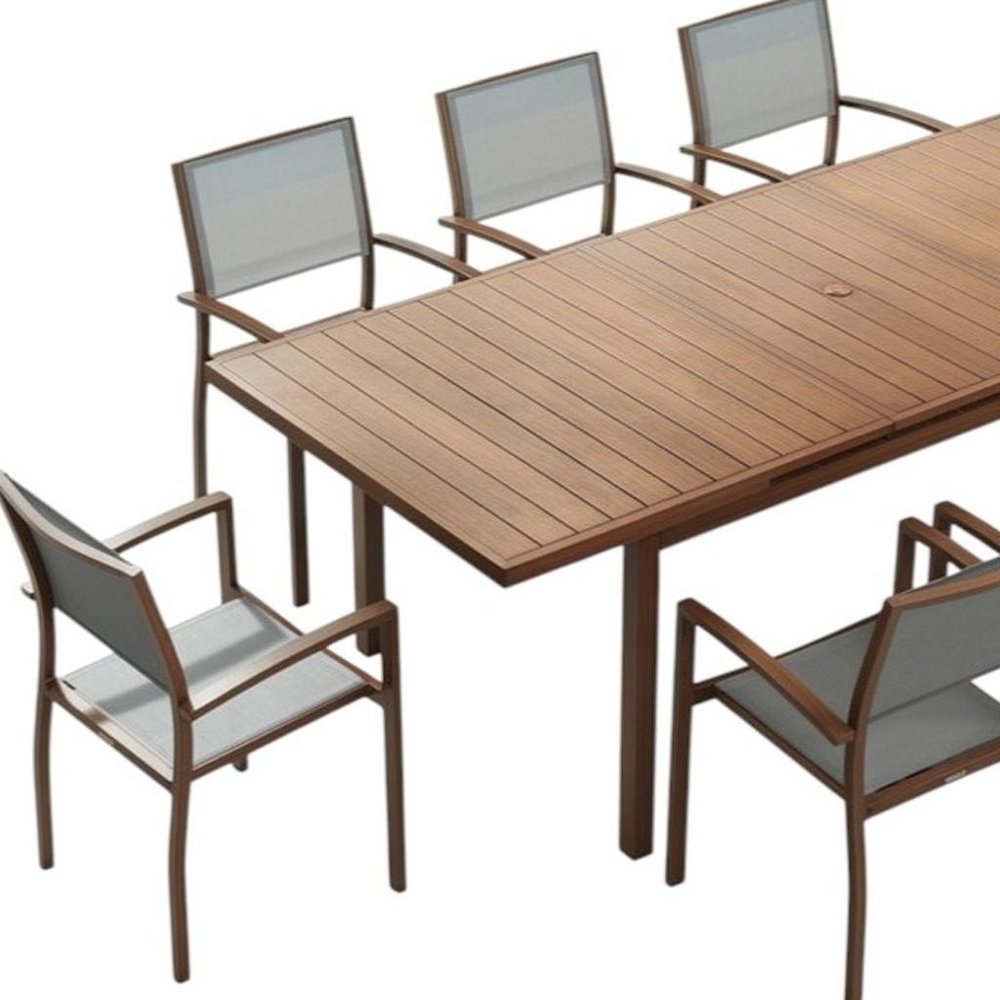 Outdoor Patio 9-Piece Brown Metal Dining Set with 8 Chairs