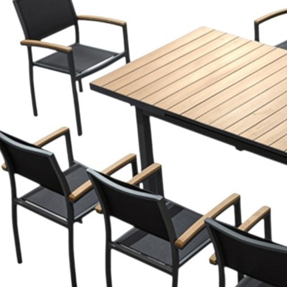Outdoor Patio 9-Piece Natural and Black Heavy-Duty Plastic Dining Set with 8 Chairs