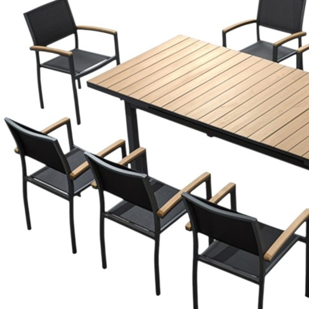 Outdoor Patio 9-Piece Natural and Black Heavy-Duty Plastic Dining Set with 8 Chairs