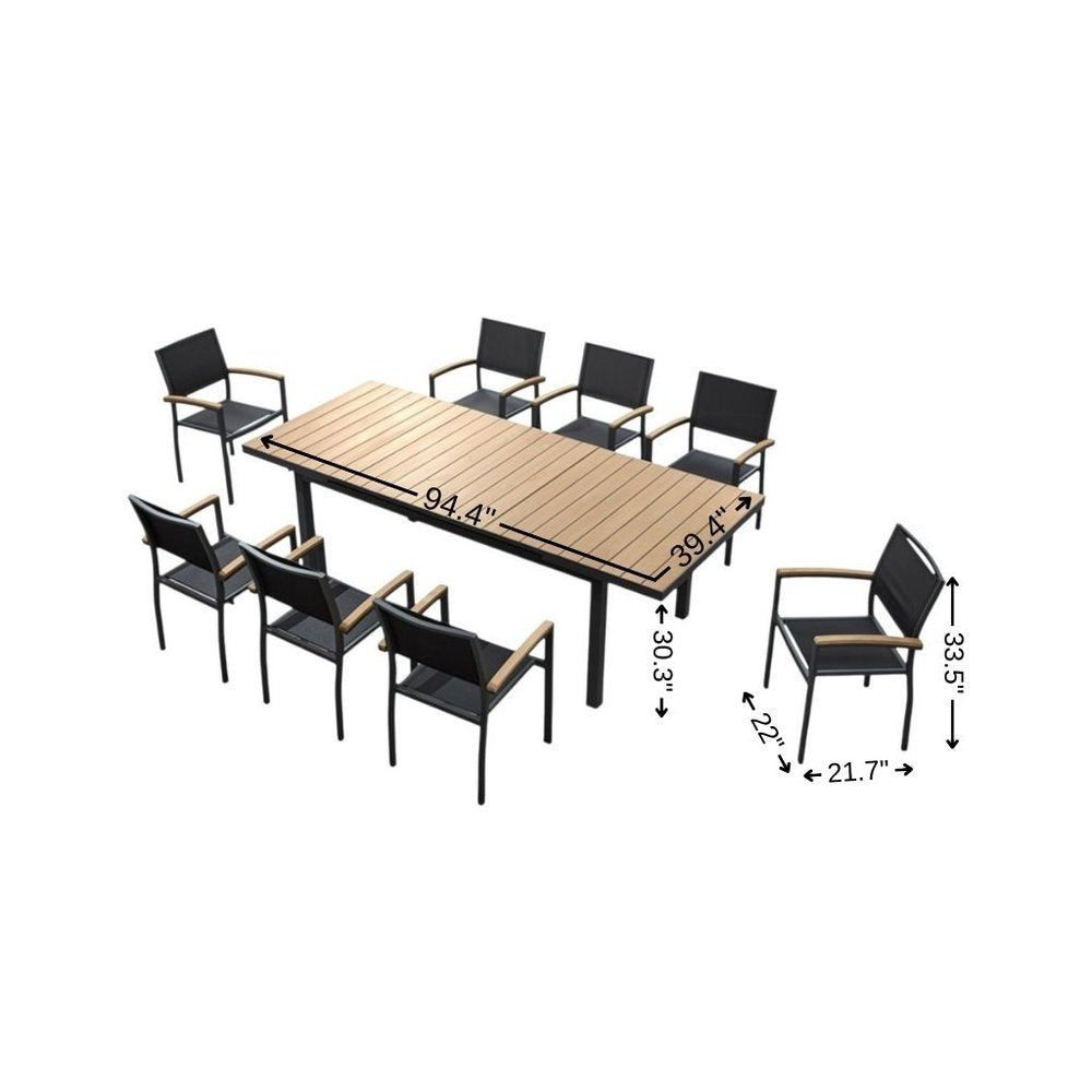 Outdoor Patio 9-Piece Natural and Black Heavy-Duty Plastic Dining Set with 8 Chairs