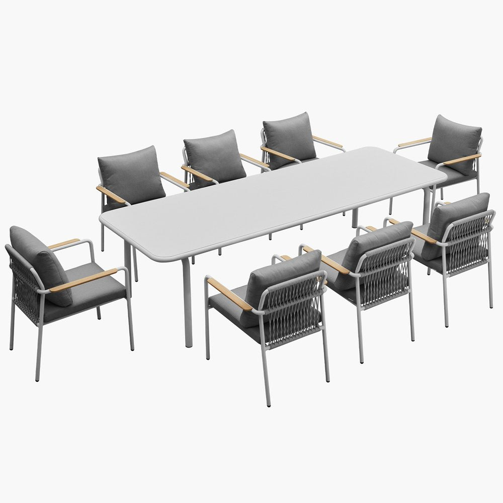 Outdoor Patio 9-Piece White Metal Dining Set with 8 Chairs