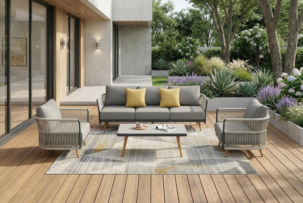 4-Piece Black Metal Outdoor Patio Conversation Set with Table