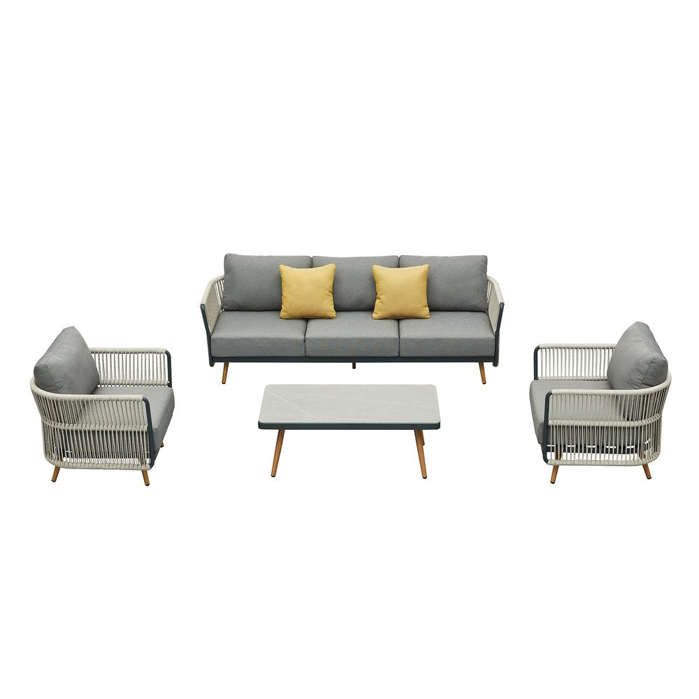 4-Piece Black Metal Outdoor Patio Conversation Set with Table