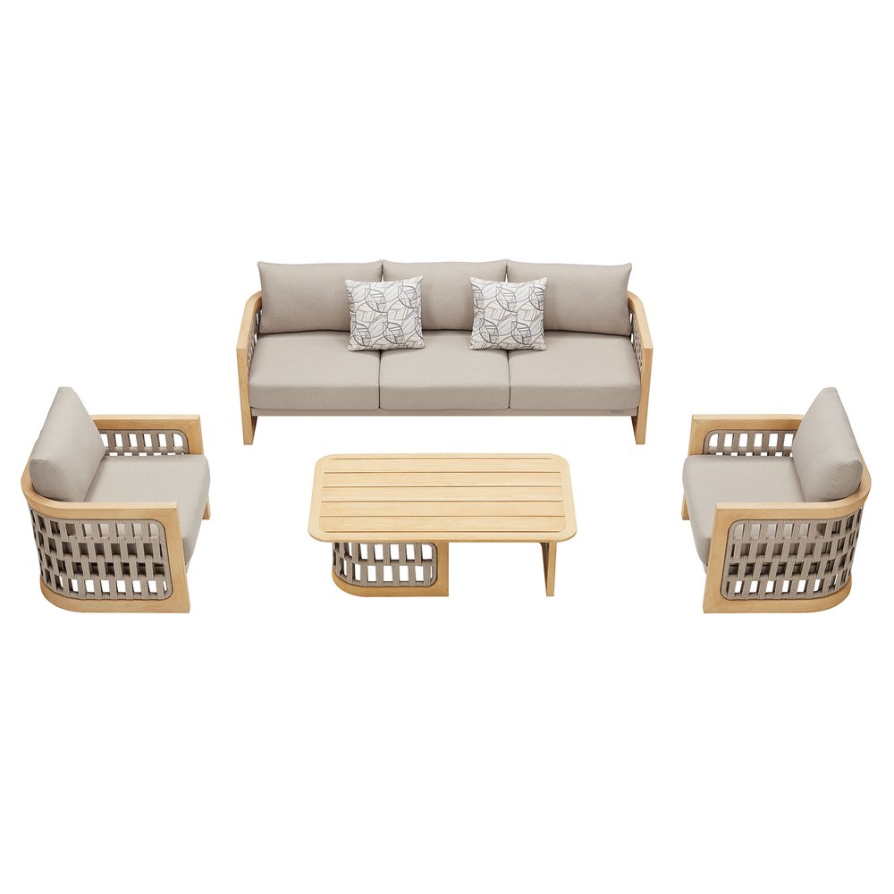 4-Piece Almond Outdoor Patio Conversation Set with Table