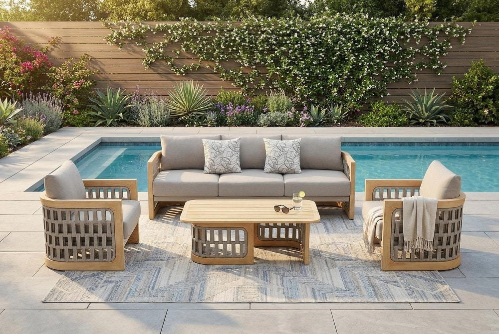 4-Piece Almond Outdoor Patio Conversation Set with Table