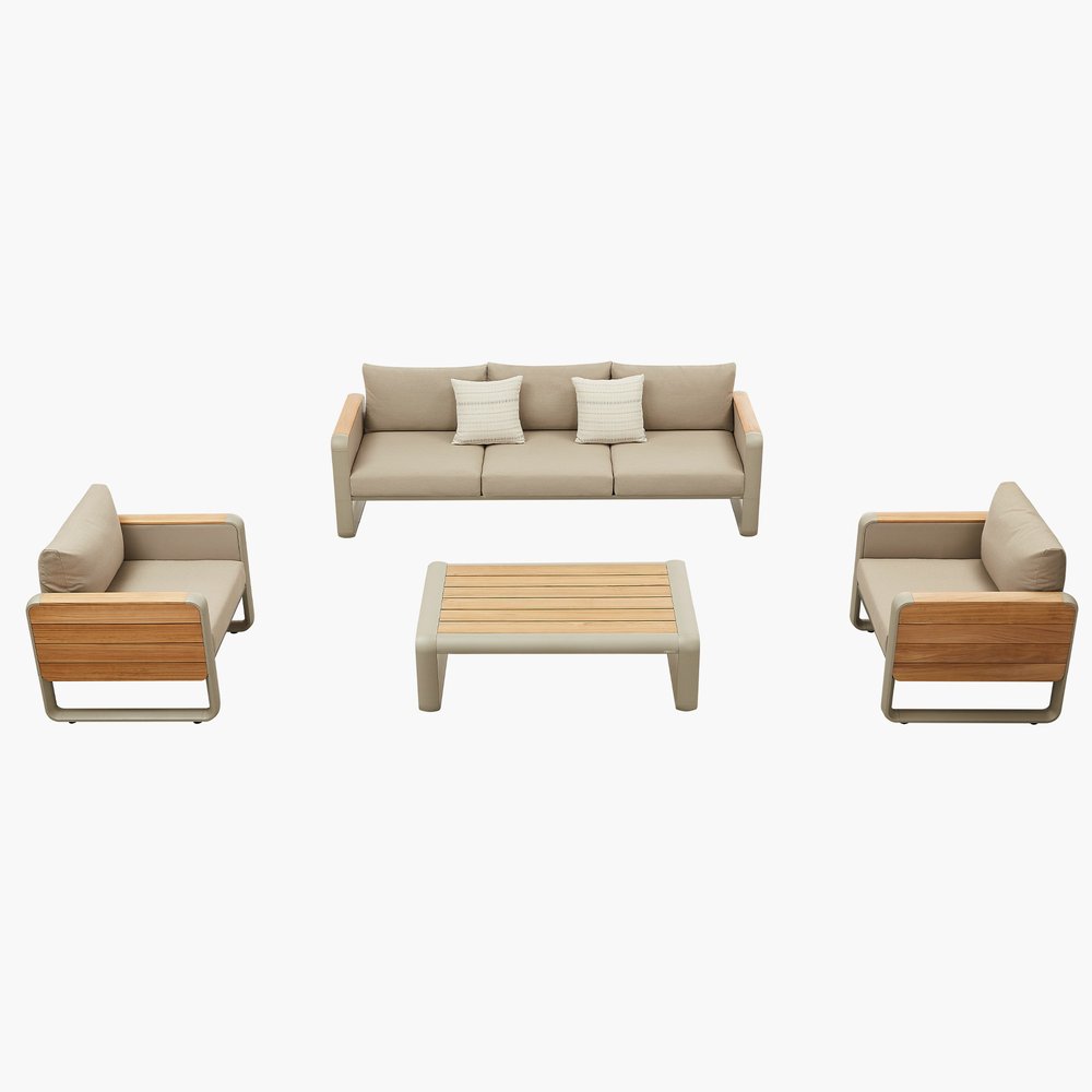 4-Piece Almond Metal Outdoor Patio Conversation Set with Table