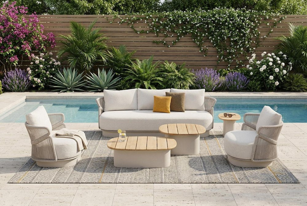 6-Piece Beige Metal Outdoor Patio Conversation Set with Table