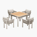 Outdoor Patio 5-Piece Light Brown and Beige Square Solid Wood Dining Set with 4 Chairs