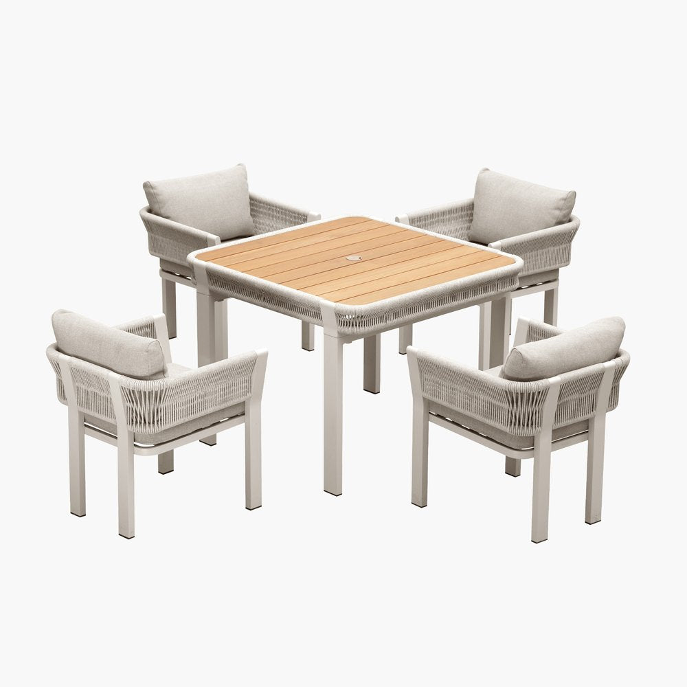 Outdoor Patio 5-Piece Light Brown and Beige Square Solid Wood Dining Set with 4 Chairs
