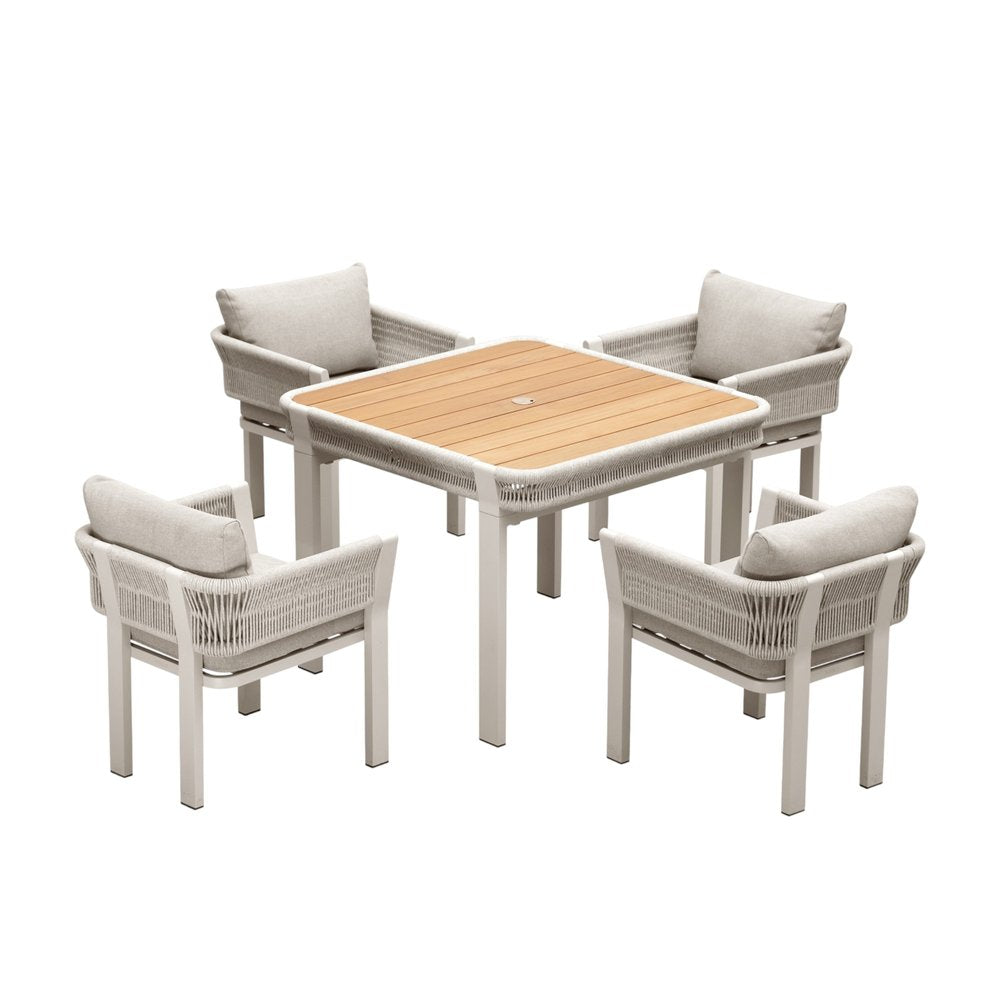 Outdoor Patio 5-Piece Light Brown and Beige Square Solid Wood Dining Set with 4 Chairs