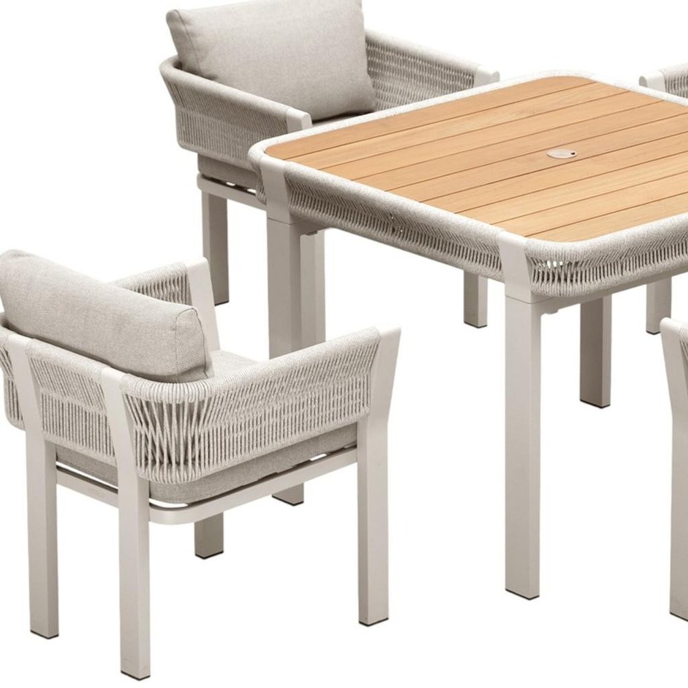 Outdoor Patio 5-Piece Light Brown and Beige Square Solid Wood Dining Set with 4 Chairs