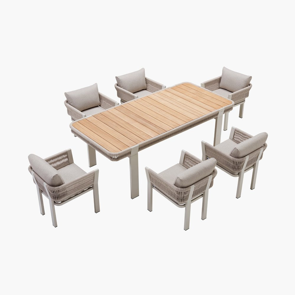 Outdoor Patio 7-Piece Light Brown and Beige Solid Wood Dining Set with 6 Chairs