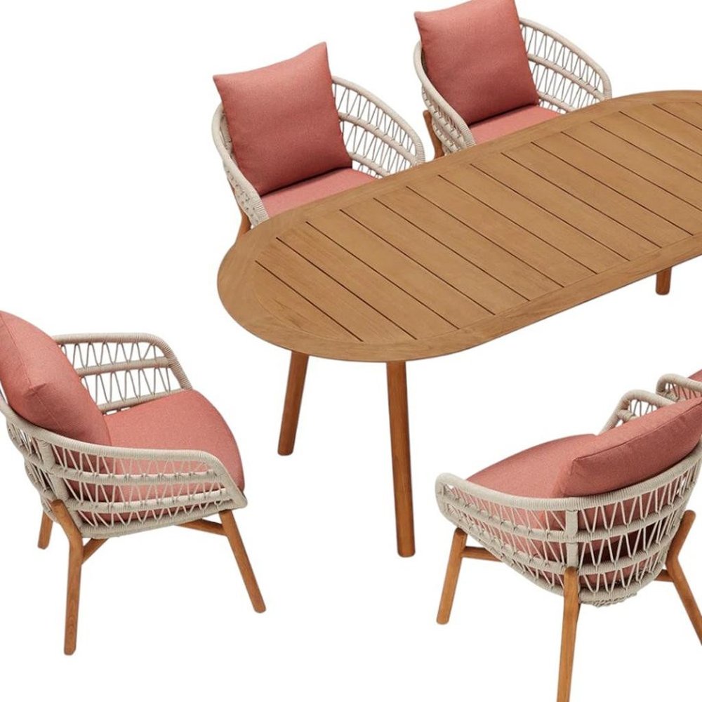 Outdoor Patio 7-Piece Brown Oval Solid Wood Dining Set with 6 Chairs
