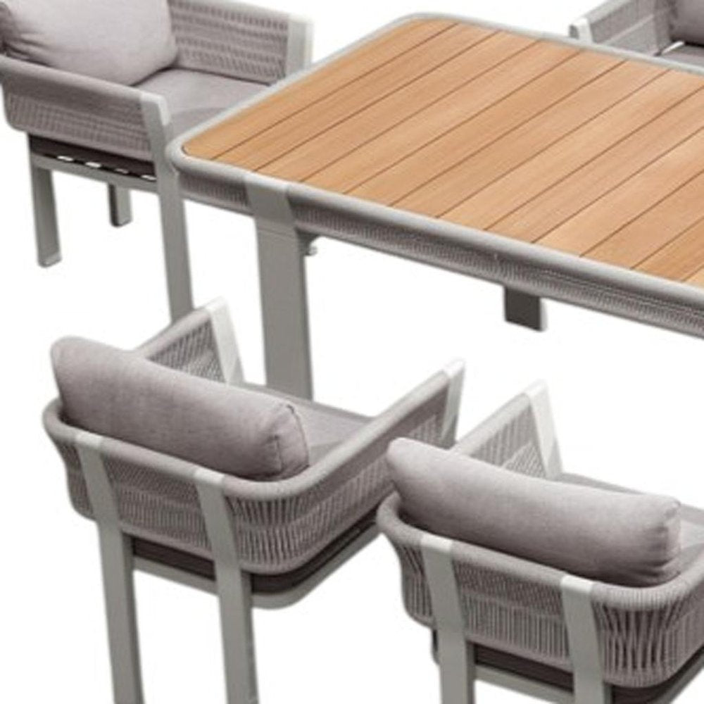 Outdoor Patio 9-Piece Light Brown and Beige Solid Wood Dining Set with 8 Chairs