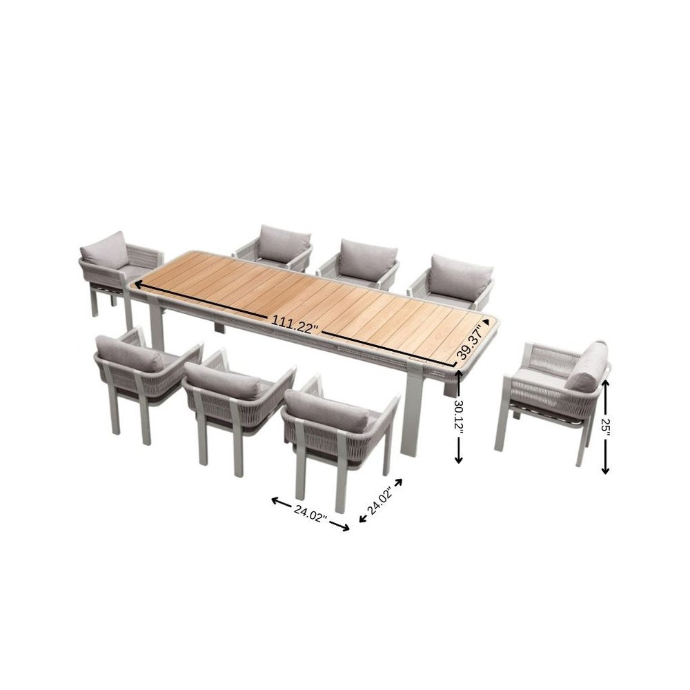 Outdoor Patio 9-Piece Light Brown and Beige Solid Wood Dining Set with 8 Chairs