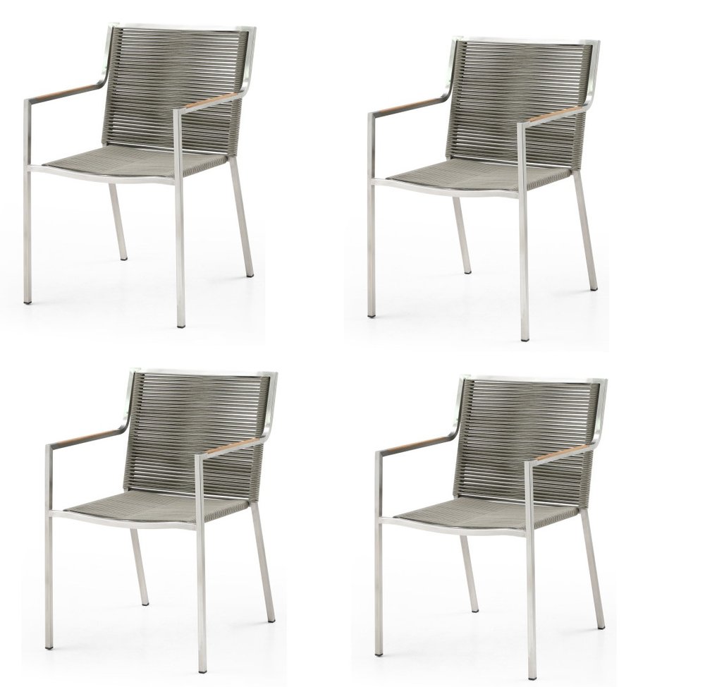4-Piece Light Brown & Silver Woven Steel Outdoor Patio Arm Chair Set