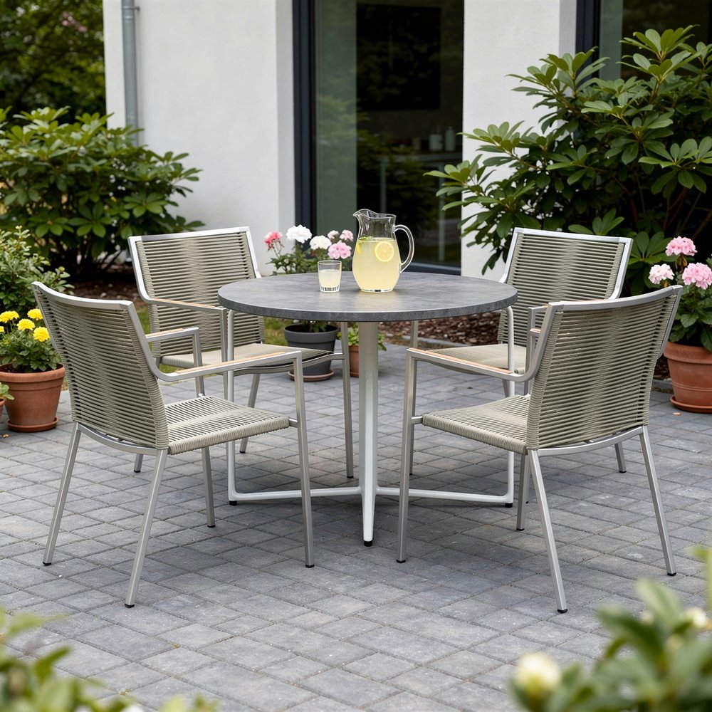 4-Piece Light Brown & Silver Woven Steel Outdoor Patio Arm Chair Set