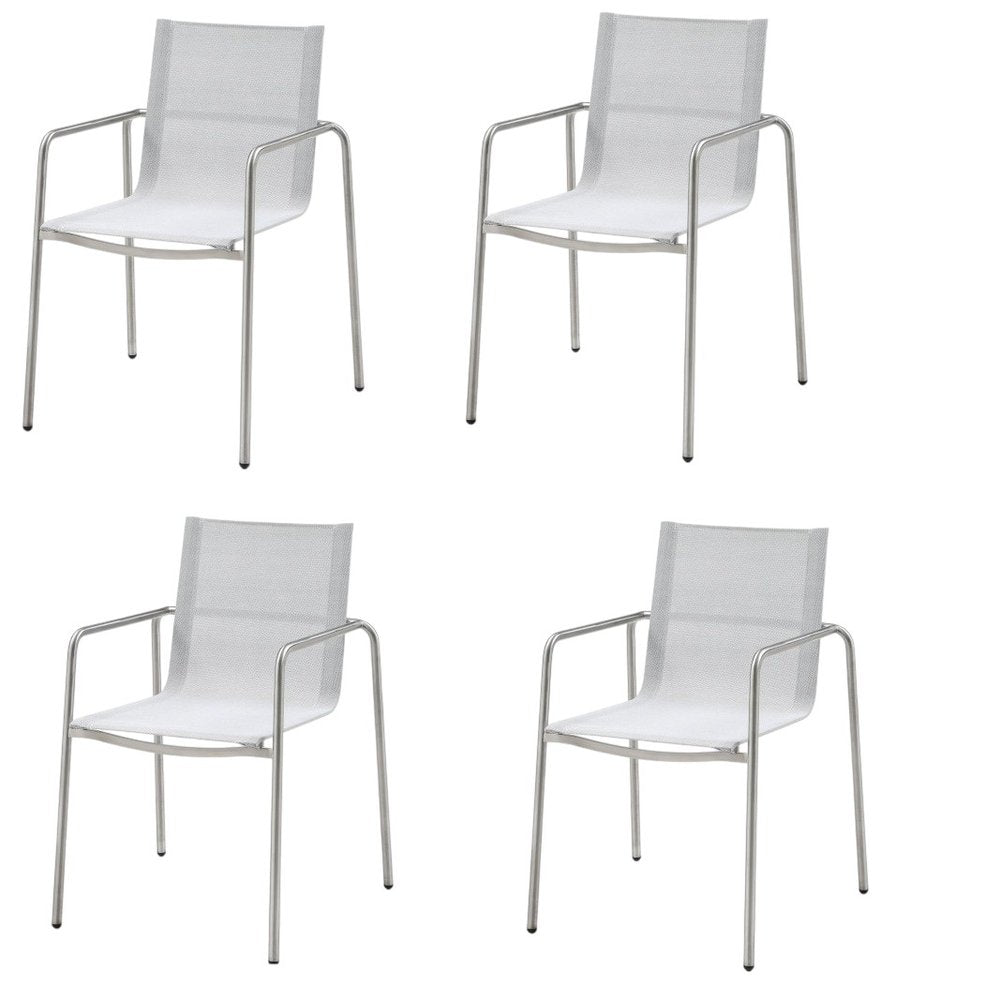 4-Piece Light Gray Steel Sling Outdoor Patio Arm Chair Set