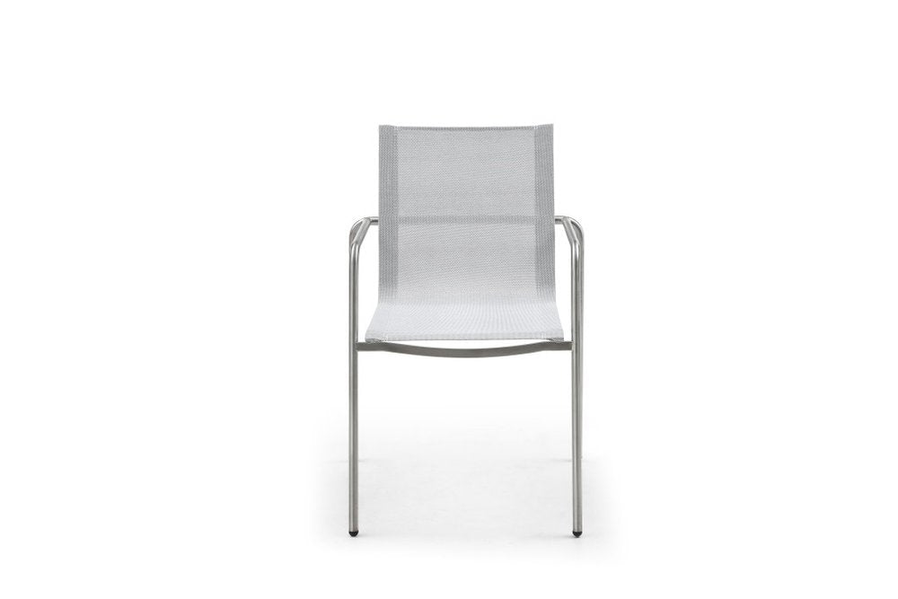 4-Piece Light Gray Steel Sling Outdoor Patio Arm Chair Set