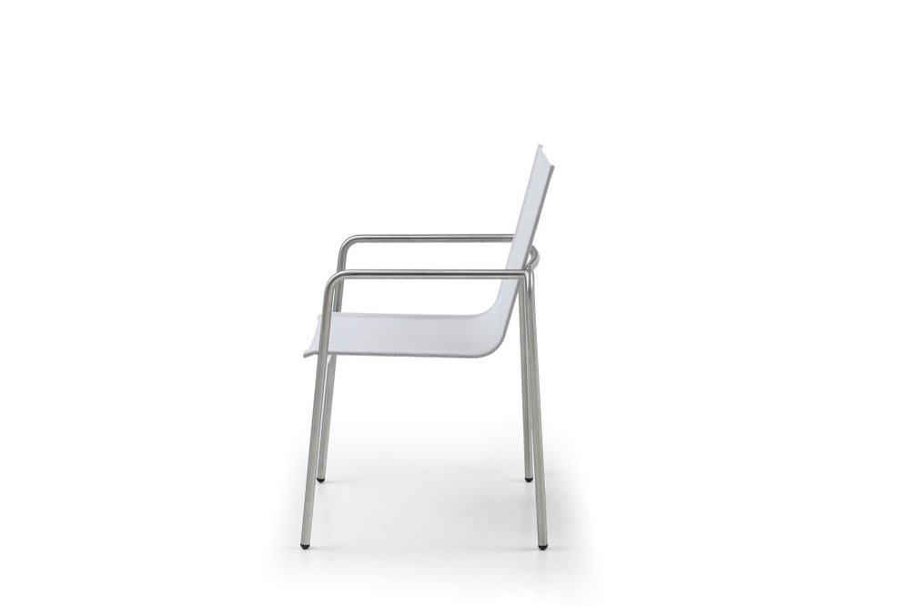 4-Piece Light Gray Steel Sling Outdoor Patio Arm Chair Set
