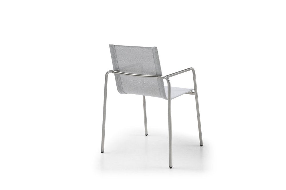 4-Piece Light Gray Steel Sling Outdoor Patio Arm Chair Set