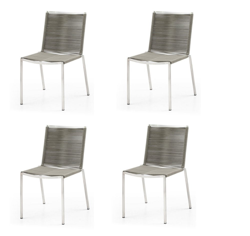 4-Piece Light Brown & Silver Woven Steel Outdoor Patio Dining Chair Set
