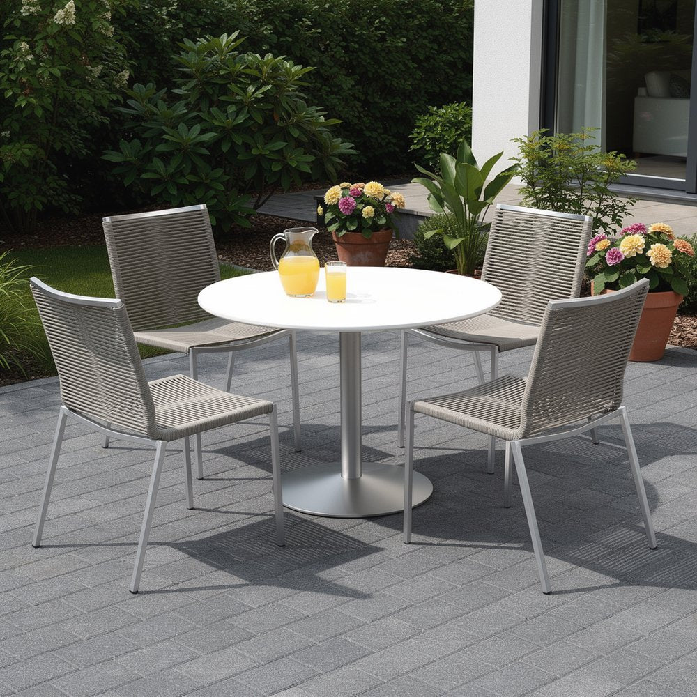 4-Piece Light Brown & Silver Woven Steel Outdoor Patio Dining Chair Set