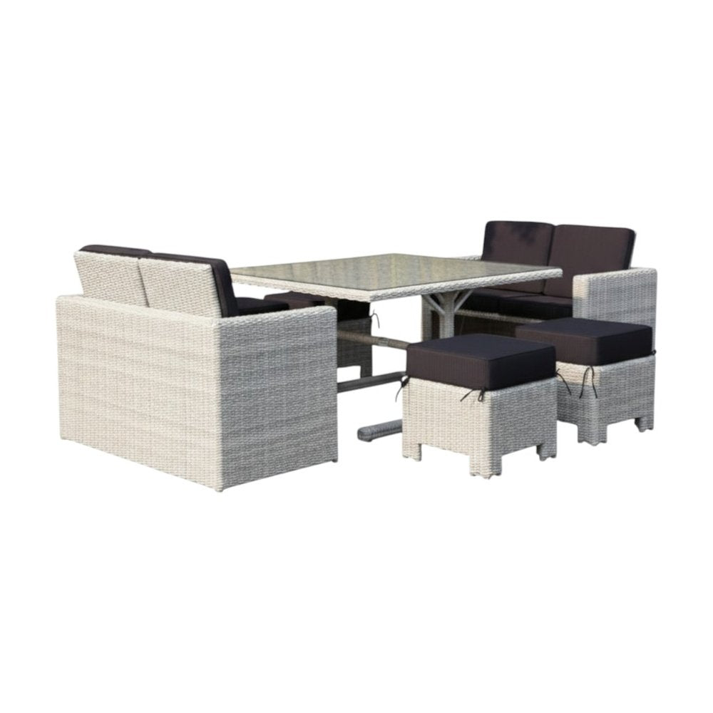 7-Piece White and Dark Gray Wicker Upholstered Cushions Outdoor Patio Conversation Set with Table
