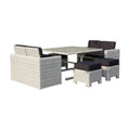 7-Piece White and Dark Gray Wicker Upholstered Cushions Outdoor Patio Conversation Set with Table