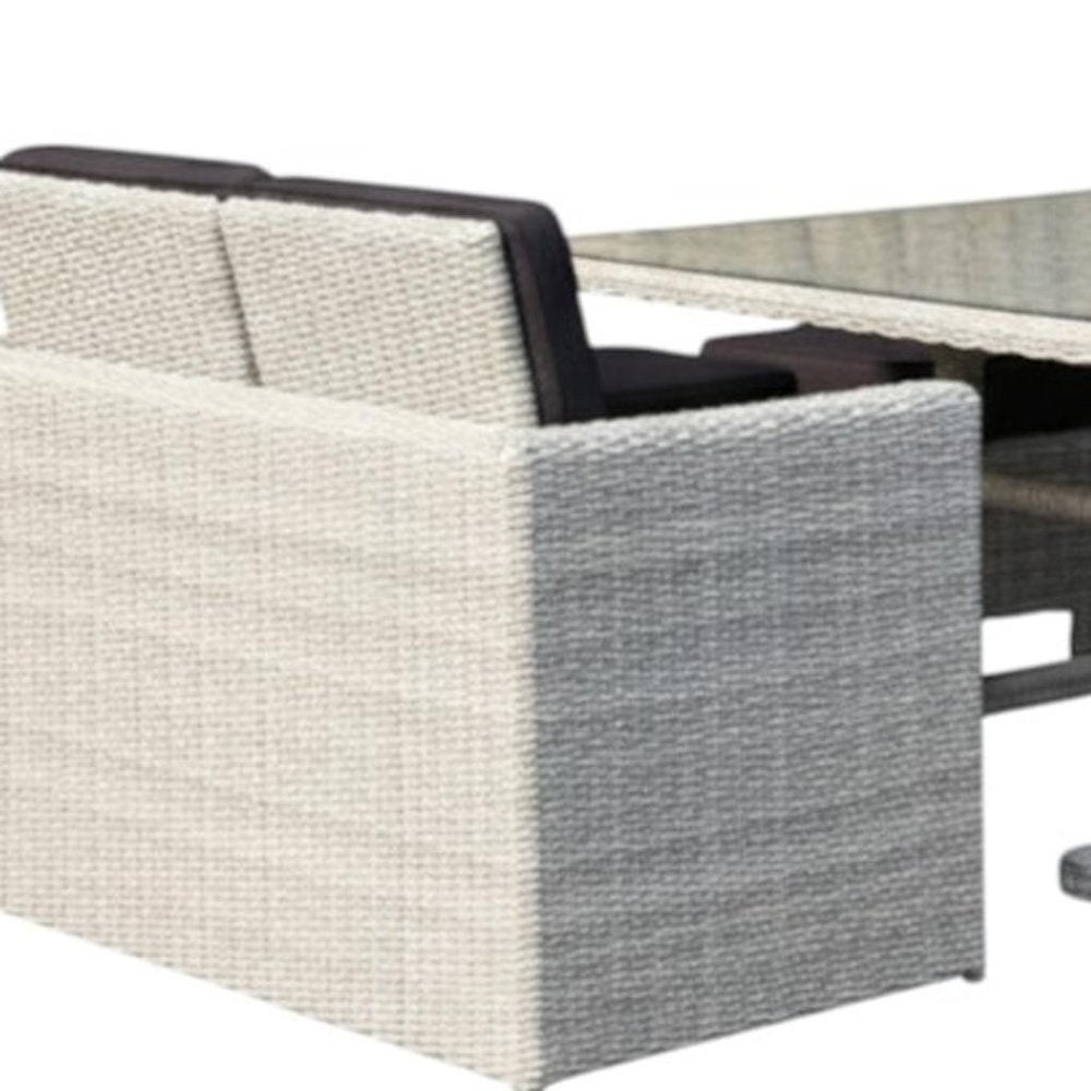 7-Piece White and Dark Gray Wicker Upholstered Cushions Outdoor Patio Conversation Set with Table