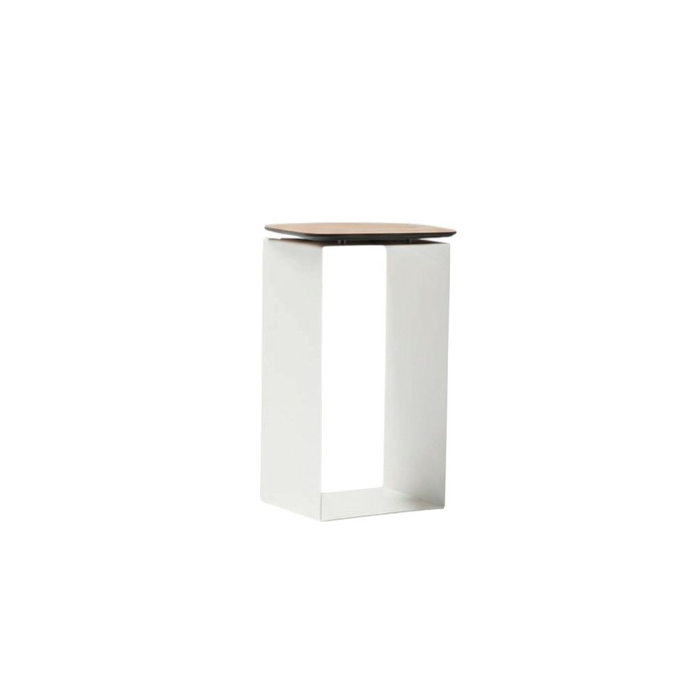 12" White & Brown Aluminum & Heavy-Duty Resin Outdoor Patio Side Table