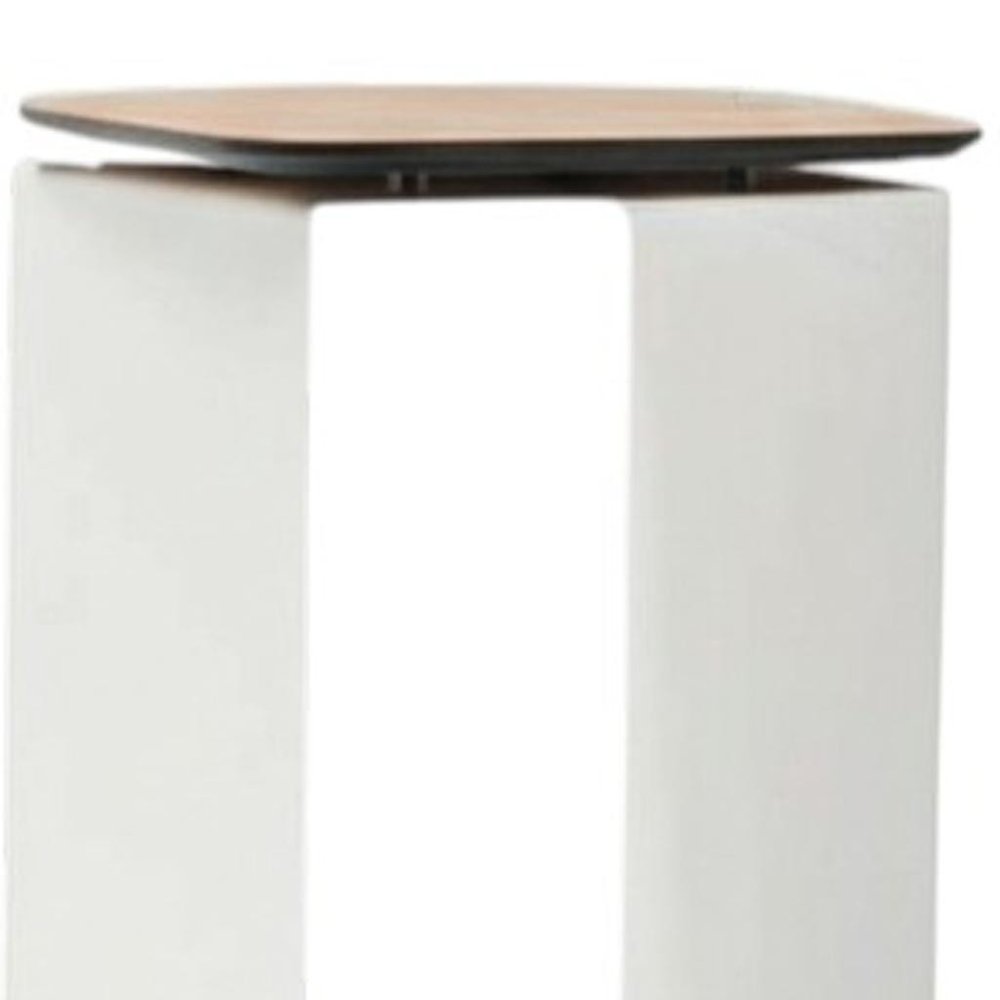 12" White & Brown Aluminum & Heavy-Duty Resin Outdoor Patio Side Table