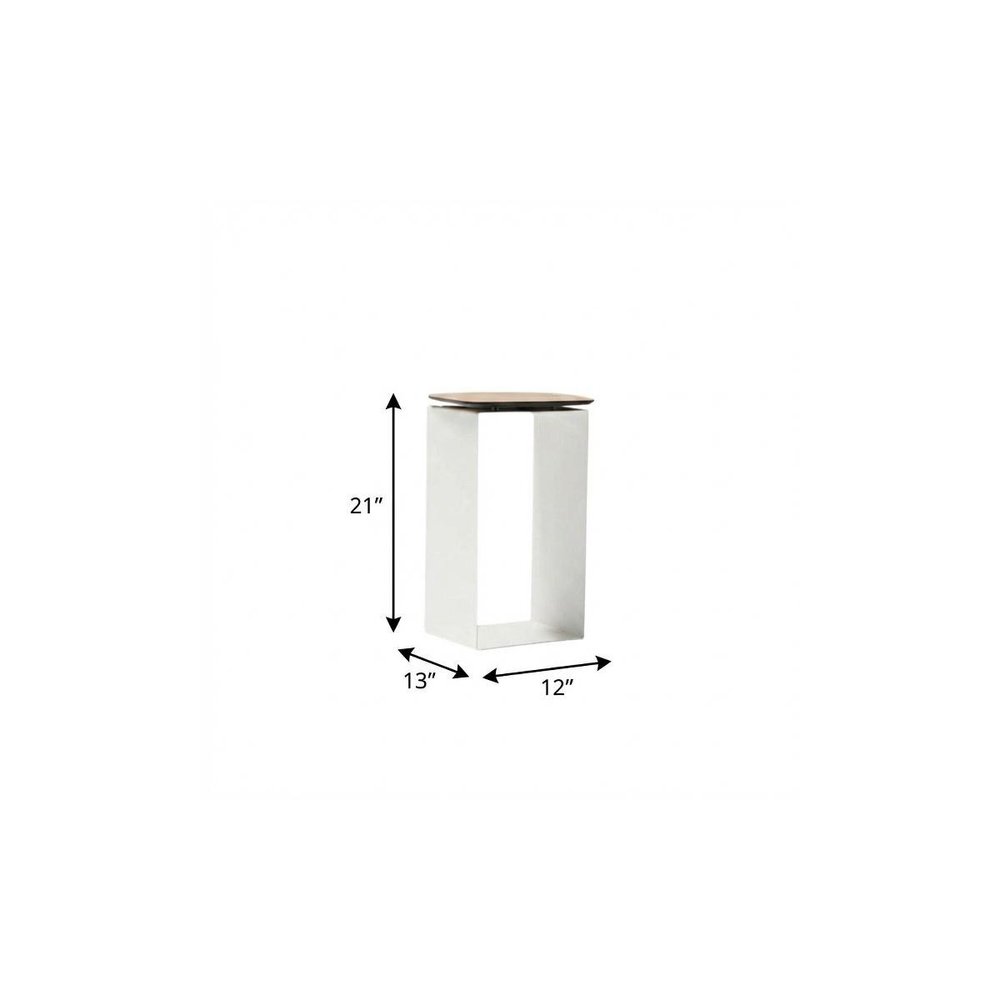 12" White & Brown Aluminum & Heavy-Duty Resin Outdoor Patio Side Table