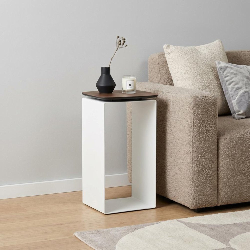 12" White & Brown Aluminum & Heavy-Duty Resin Outdoor Patio Side Table