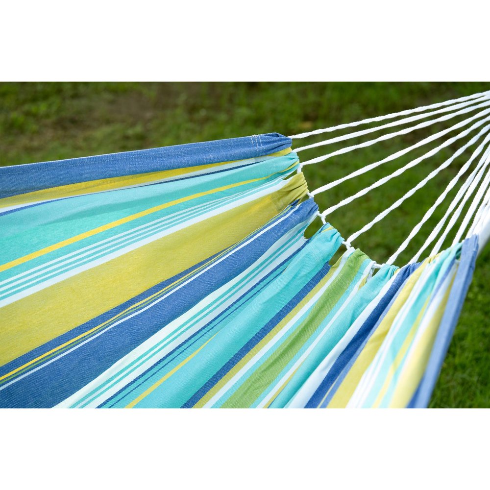 Blue Green & Yellow Striped Single Spreader Bar Hammock - Outdoor Patio Hammock