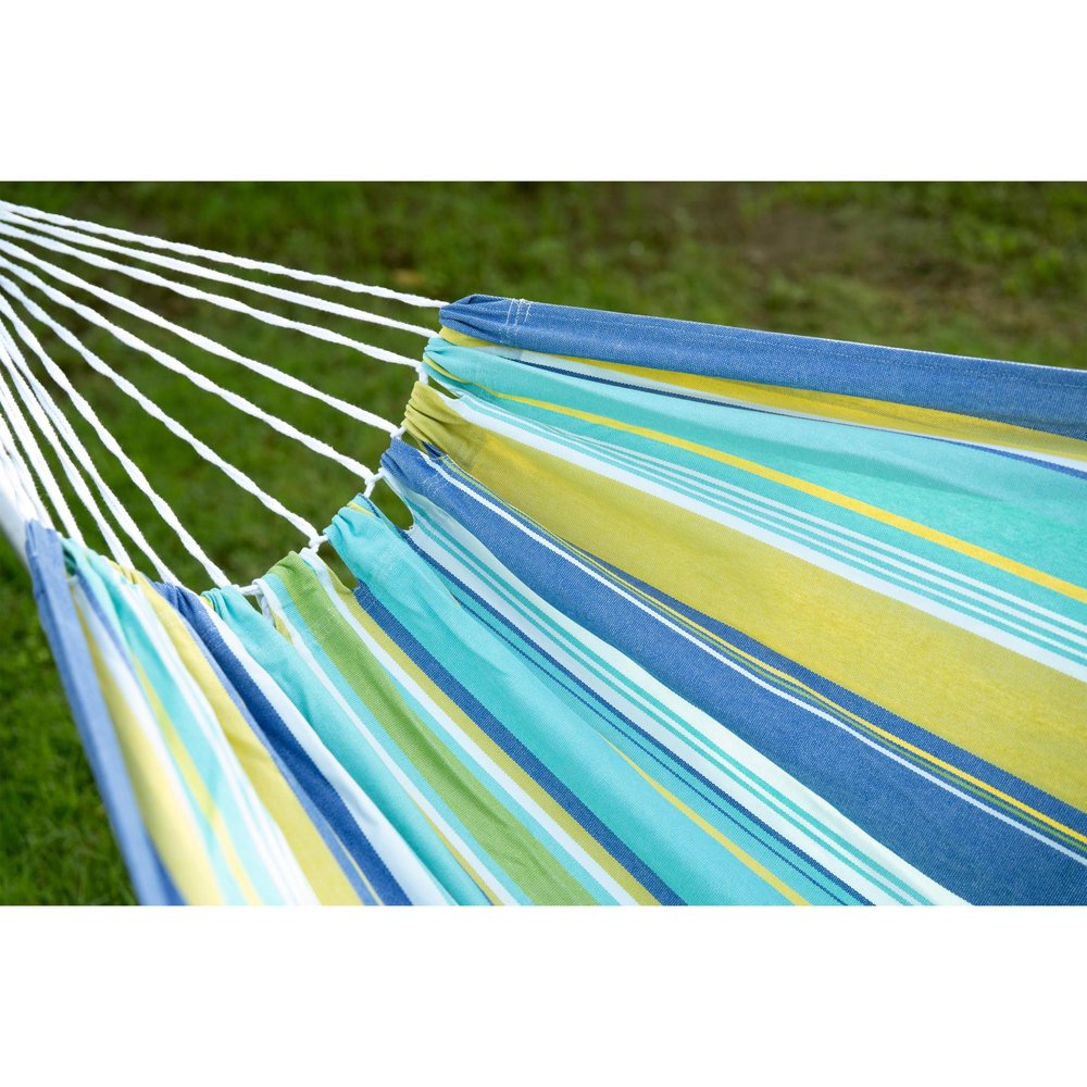 Blue Green & Yellow Striped Single Spreader Bar Hammock - Outdoor Patio Hammock