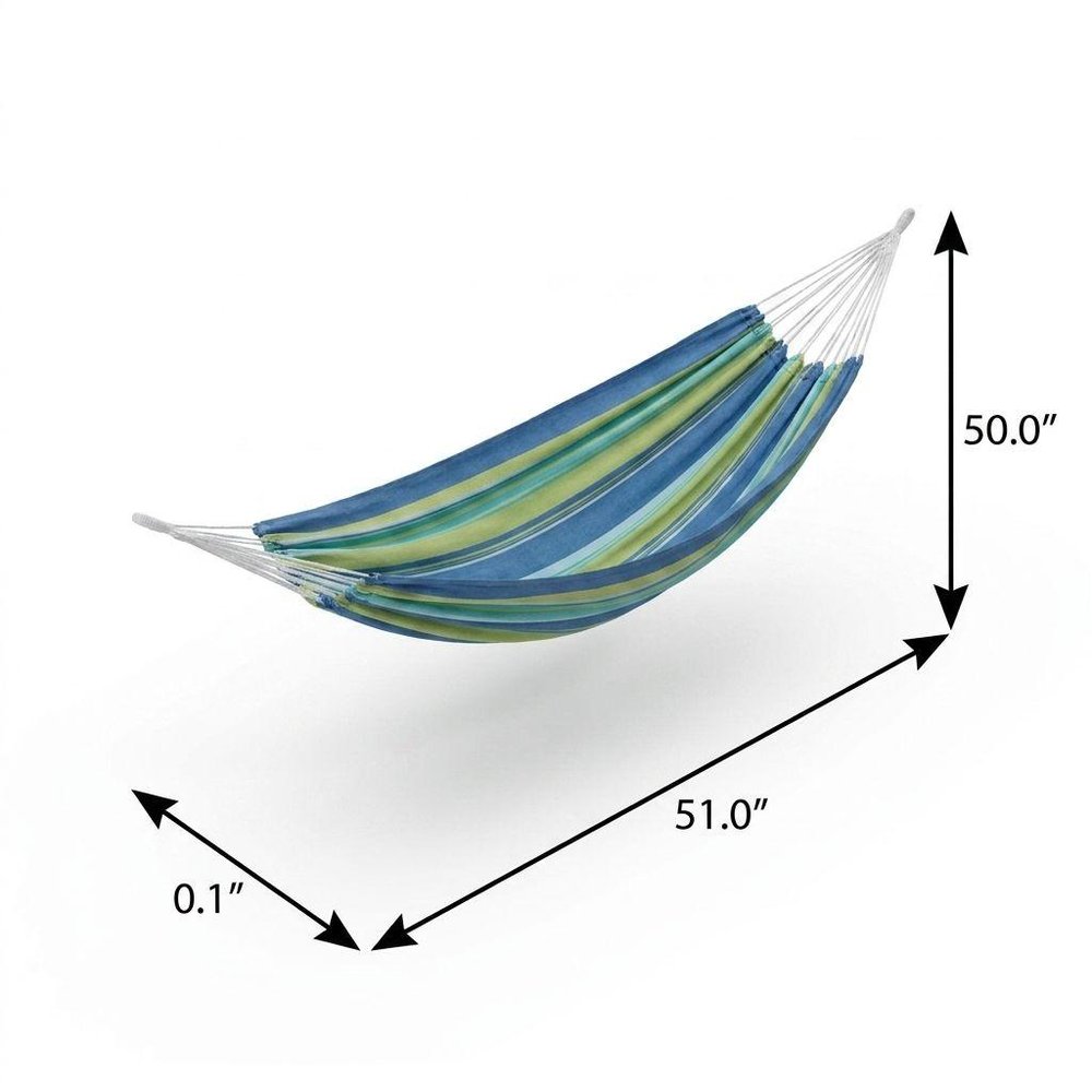 Blue Green & Yellow Striped Single Spreader Bar Hammock - Outdoor Patio Hammock